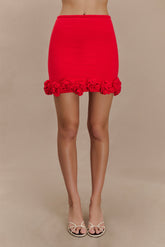 Gianna Knit Mini Skirt With Flowers - Red